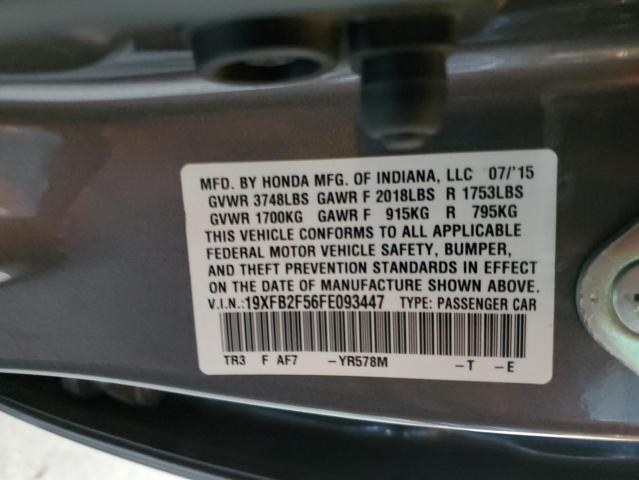 19XFB2F56FE093447 - 2015 HONDA CIVIC LX GRAY photo 13