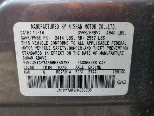 JN1CV7AR9HM680735 - 2017 INFINITI Q50 BASE GRAY photo 12