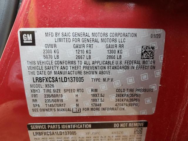 LRBFXCSA1LD137005 - 2020 BUICK ENVISION ESSENCE RED photo 13