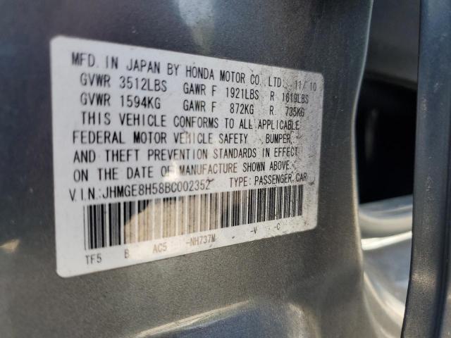 JHMGE8H58BC002352 - 2011 HONDA FIT SPORT 灰色 照片 12