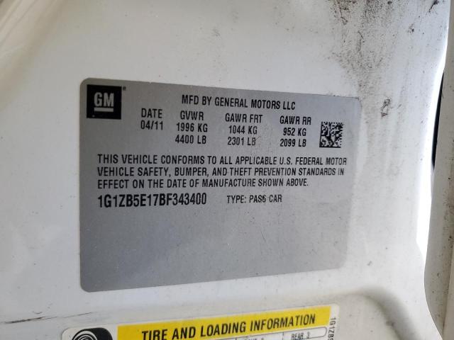 1G1ZB5E17BF343400 - 2011 CHEVROLET MALIBU LS Blanco foto 12