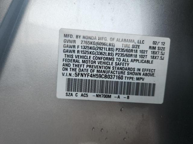 5FNYF4H59CB037160 - 2012 HONDA PILOT EXL SILVER photo 12