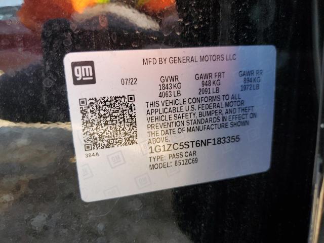 1G1ZC5ST6NF183355 - 2022 CHEVROLET MALIBU LS BLACK photo 12