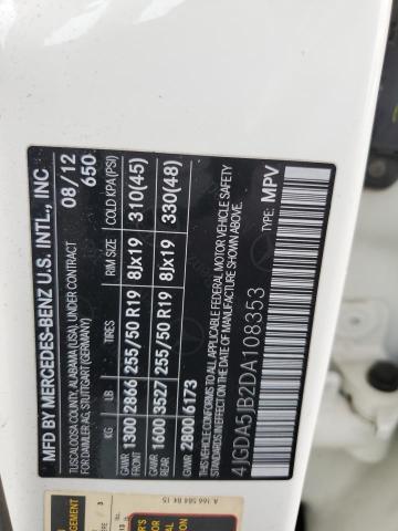 4JGDA5JB2DA108353 - 2013 MERCEDES-BENZ ML 350 أبيض صورة 12