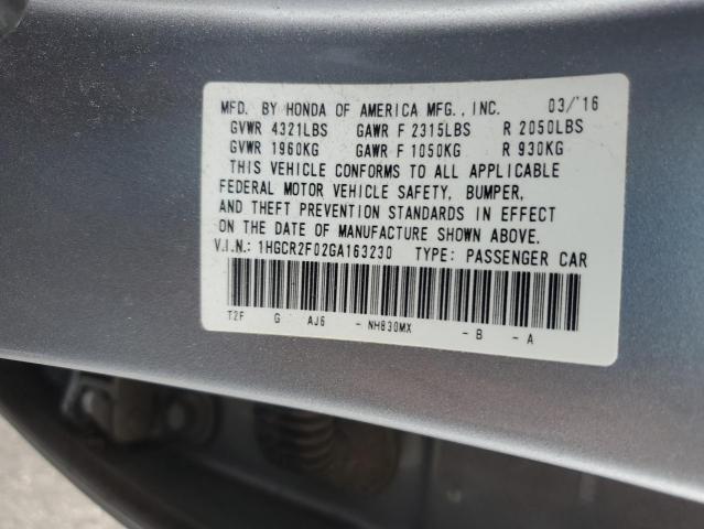 1HGCR2F02GA163230 - 2016 HONDA ACCORD EX SILVER photo 13
