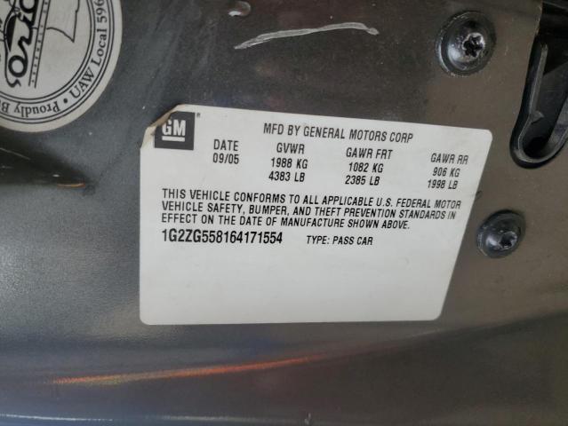 1G2ZG558164171554 - 2006 PONTIAC G6 SE1 GRAY photo 12