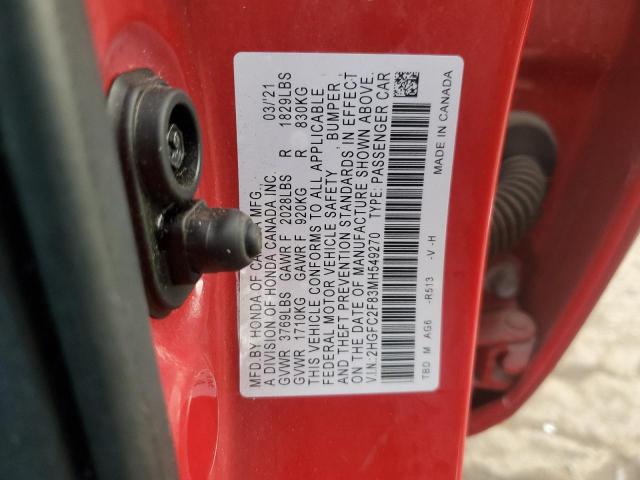 2HGFC2F83MH549270 - 2021 HONDA CIVIC SPORT RED photo 12