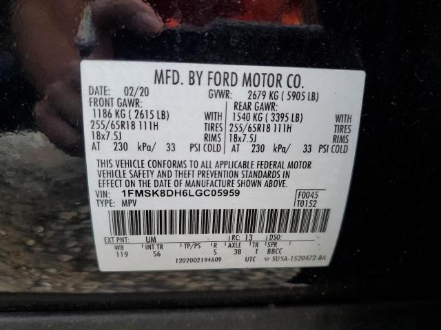 1FMSK8DH6LGC05959 - 2020 FORD EXPLORER XLT Սև լուսանկար 14