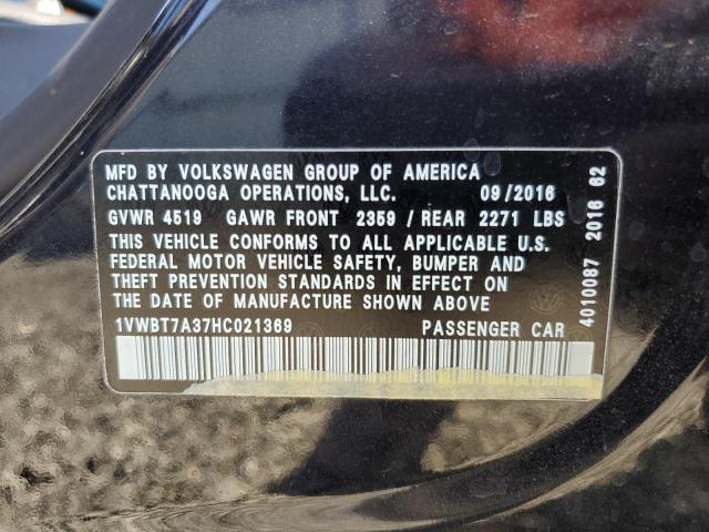 1VWBT7A37HC021369 - 2017 VOLKSWAGEN PASSAT SE BLACK photo 12