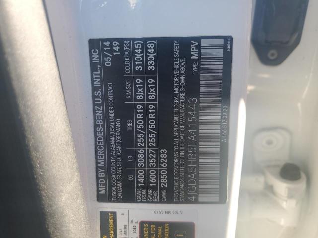 4JGDA5HB5EA415443 - 2014 MERCEDES-BENZ ML 350 4MATIC WHITE photo 13