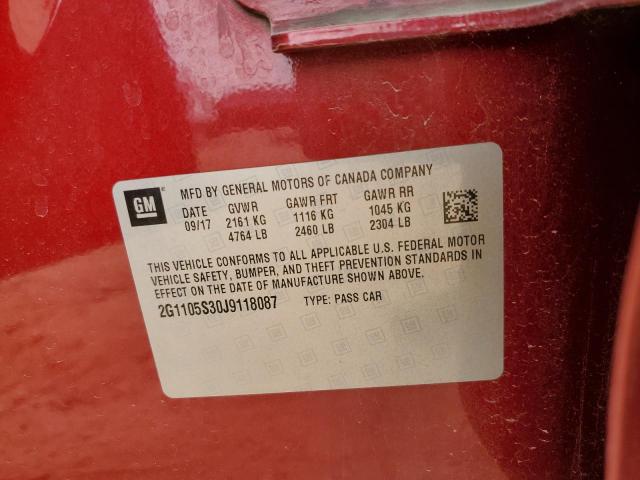2G1105S30J9118087 - 2018 CHEVROLET IMPALA LT RED photo 12
