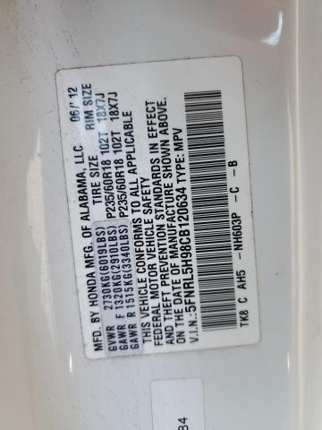 5FNRL5H98CB120634 - 2012 HONDA ODYSSEY TOURING WHITE photo 13