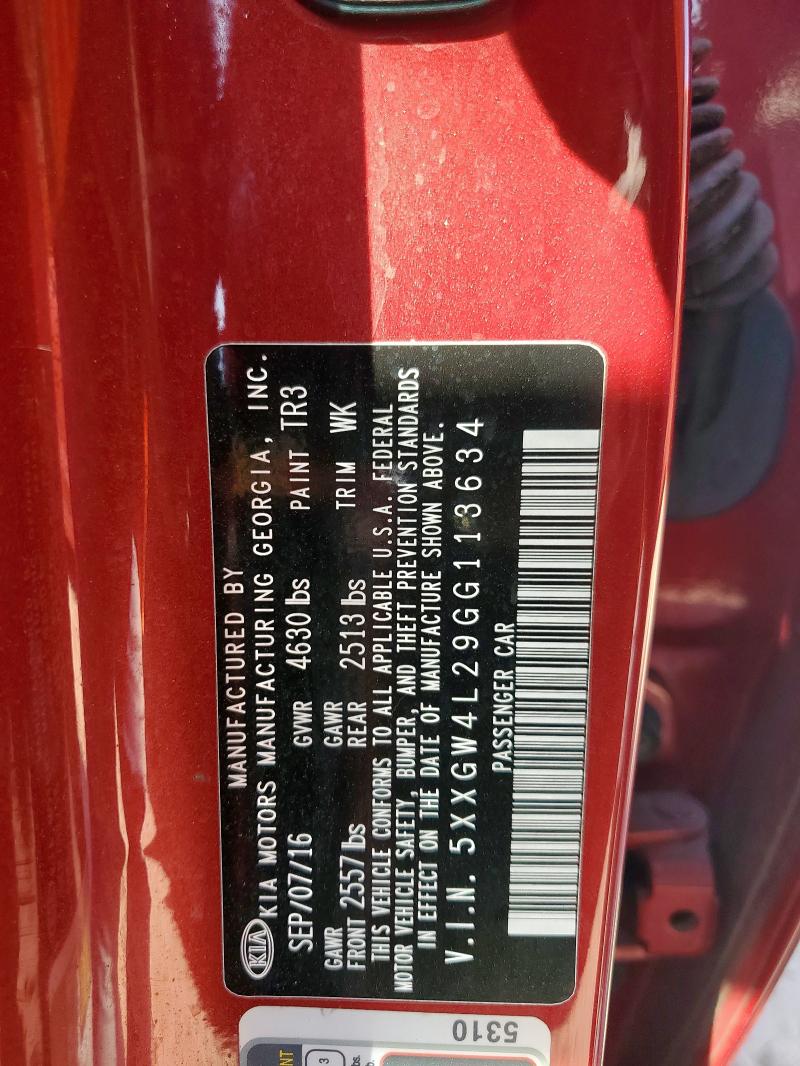 5XXGW4L29GG113634 - 2016 KIA OPTIMA SX წითელი ფოტო 13