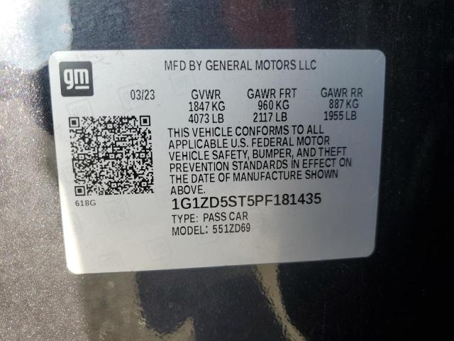 1G1ZD5ST5PF181435 - 2023 CHEVROLET MALIBU LT 黑色 照片 12