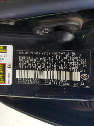 2T1BU4EE2CC861943 - 2012 TOYT COROLLA BASE BLACK photo 12
