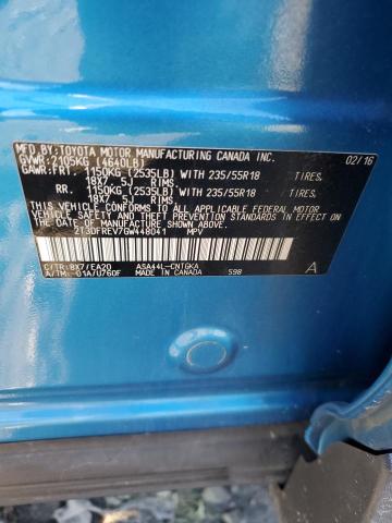 2T3DFREV7GW448041 - 2016 TOYOTA RAV4 LIMITED ლურჯი ფოტო 12