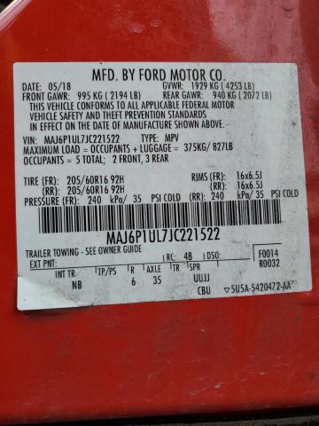 MAJ6P1UL7JC221522 - 2018 FORD ECOSPORT SE 红色 照片 14