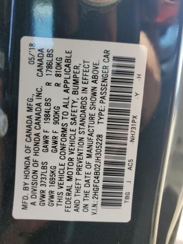 2HGFC4B02JH305228 - 2018 HONDA CIVIC LX BLACK photo 13