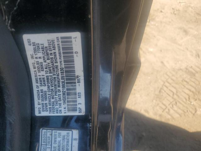 1HGEM21993L051830 - 2003 HONDA CIVIC EX BLACK photo 12