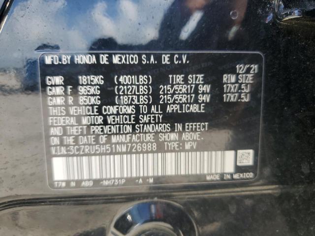 3CZRU5H51NM726988 - 2022 HONDA HR-V EX BLACK photo 14