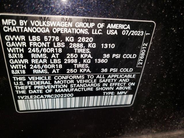 1V2LE2CA7RC202200 - 2024 VOLKSWAGEN ATLAS CROS SE Чорний фото 14