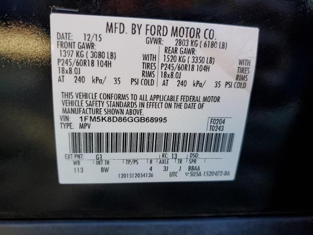 1FM5K8D86GGB68995 - 2016 FORD EXPLORER XLT BLACK photo 13