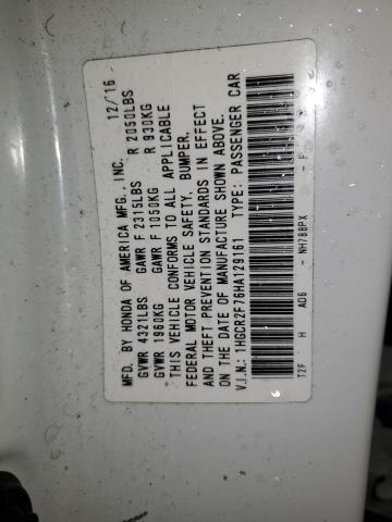 1HGCR2F76HA129161 - 2017 HONDA ACCORD EX WHITE photo 12
