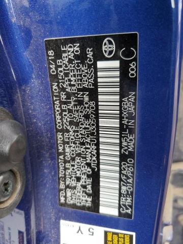 JTDKARFU1J3059708 - 2018 TOYOTA PRIUS BLUE photo 12