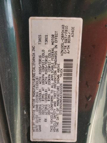 5TESN92N54Z322226 - 2004 TOYOTA TACOMA XTRACAB PRERUNNER მწვანე ფოტო 13
