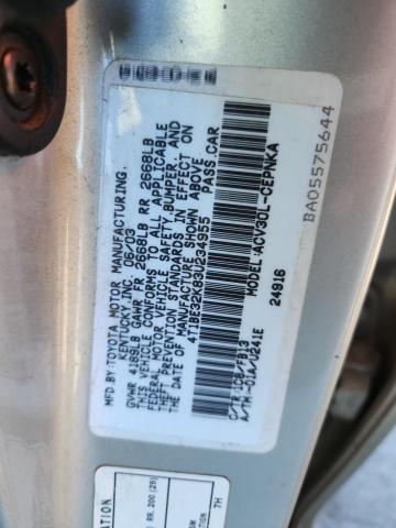 4T1BE32K83U234955 - 2003 TOYOTA CAMRY LE 银色 照片 12