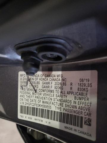 2HGFC2F83KH589555 - 2019 HONDA CIVIC SPORT GRAY photo 13