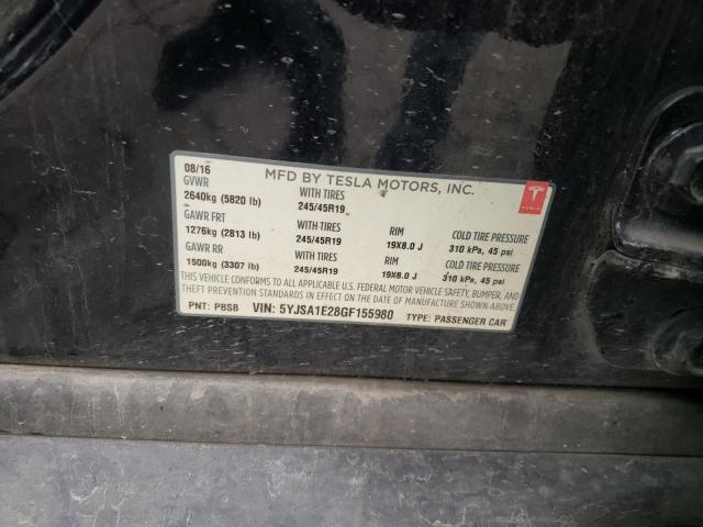 5YJSA1E28GF155980 - 2016 TESLA MODEL S BLACK photo 12