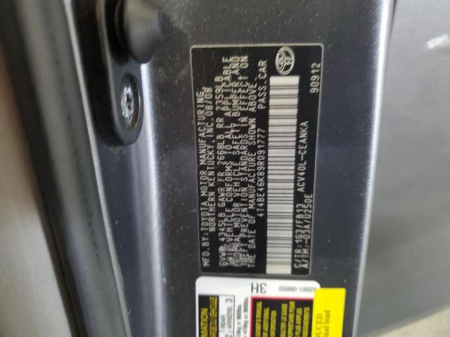 4T4BE46K89R091777 - 2009 TOYOTA CAMRY BASE ნაცრისფერი ფოტო 12