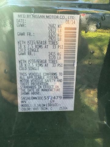 5N1AL0MN3EC552479 - 2014 INFINITI QX60 BLACK photo 10