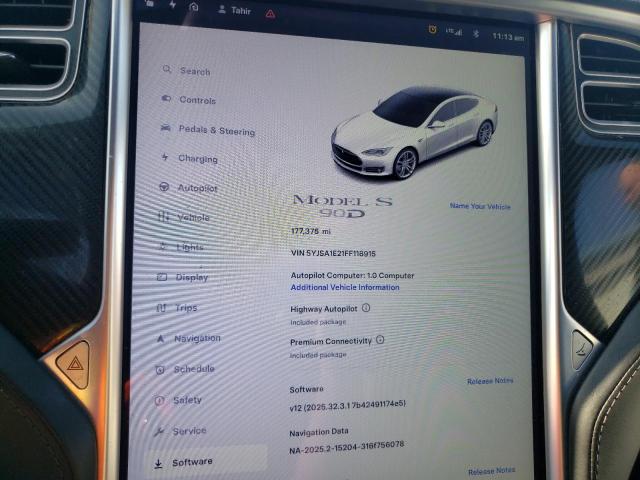 5YJSA1E21FF118915 - 2015 TESLA MODEL S BLUE photo 9