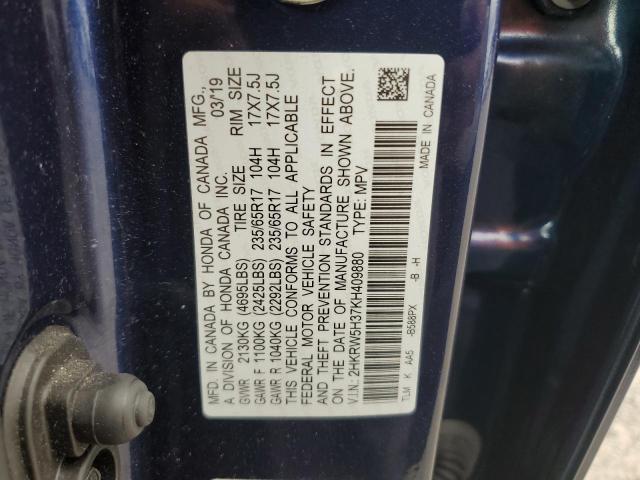 2HKRW5H37KH409880 - 2019 HONDA CR-V LX Կապույտ լուսանկար 13