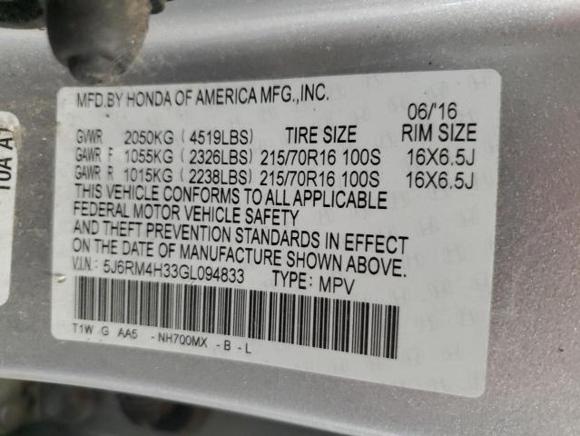 5J6RM4H33GL094833 - 2016 HONDA CR-V LX 银色 照片 13