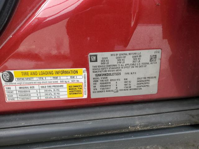 1GNKVHKD0EJ273229 - 2014 CHEVROLET TRAVERSE LT RED photo 13