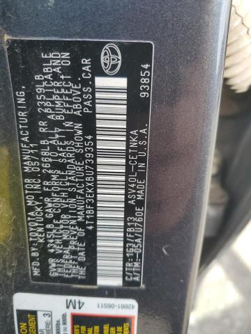 4T1BF3EKXBU739354 - 2011 TOYOTA CAMRY BASE GRAY photo 12