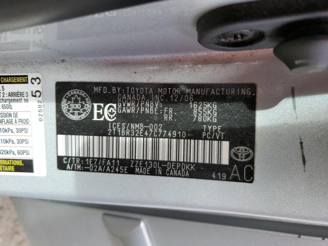 2T1BR32E47C774910 - 2007 TOYOTA COROLLA CE 银色 照片 12