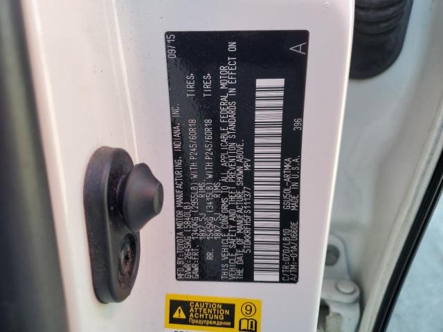 5TDKKRFH5FS111377 - 2015 TOYOTA HIGHLANDER XLE Белый фото 13