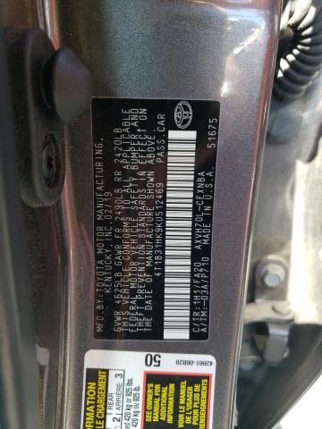 4T1B31HK9KU512469 - 2019 TOYOTA CAMRY LE ნაცრისფერი ფოტო 12