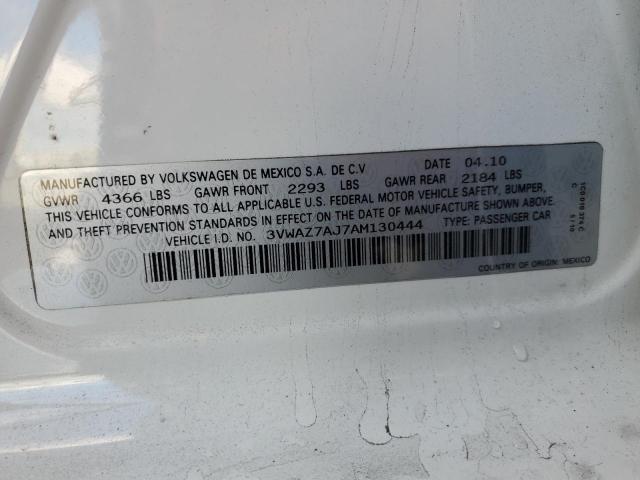 3VWAZ7AJ7AM130444 - 2010 VOLKSWAGEN JETTA LIMITED 白色 照片 12