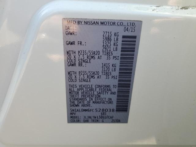 5N1AL0MM6FC528038 - 2015 INFINITI QX60 WHITE photo 13