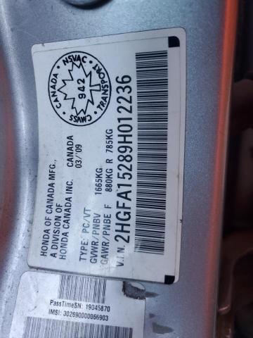 2HGFA15289H012236 - 2009 HONDA CIVIC DX SILVER photo 12