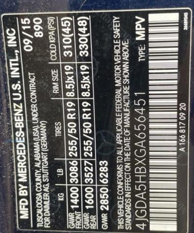 4JGDA5HBXGA656451 - 2016 MERCEDES-BENZ GLE 350 4MATIC BLACK photo 10