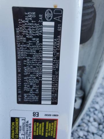 2T1BU4EE1CC853123 - 2012 TOYOTA COROLLA BASE 白色 照片 12