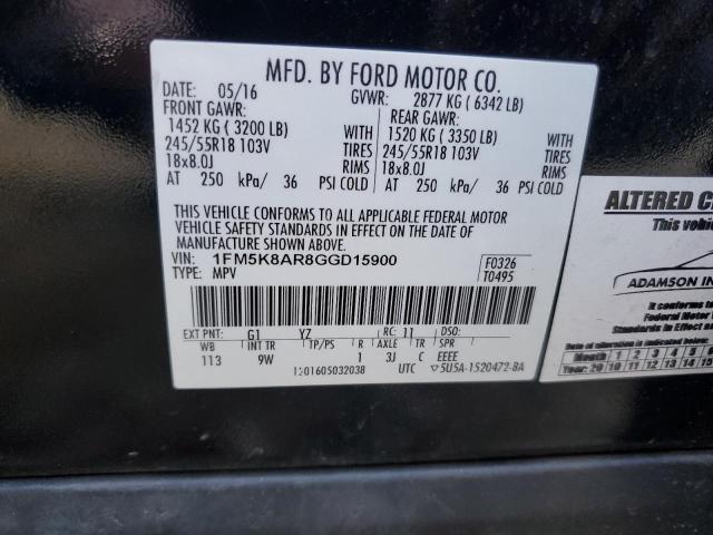 1FM5K8AR8GGD15900 - 2016 FORD EXPLORER POLICE INTERCEPTOR TWO TONE photo 12