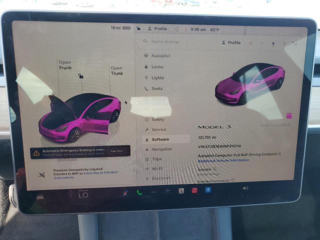 5YJ3E1EA0NF372114 - 2022 TESLA MODEL 3 Gümüş foto 9