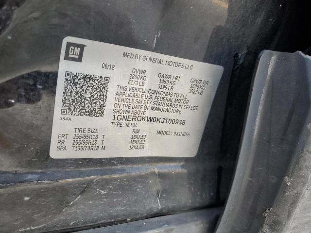 1GNERGKW0KJ100948 - 2019 CHEVROLET TRAVERSE LT 黑色 照片 13